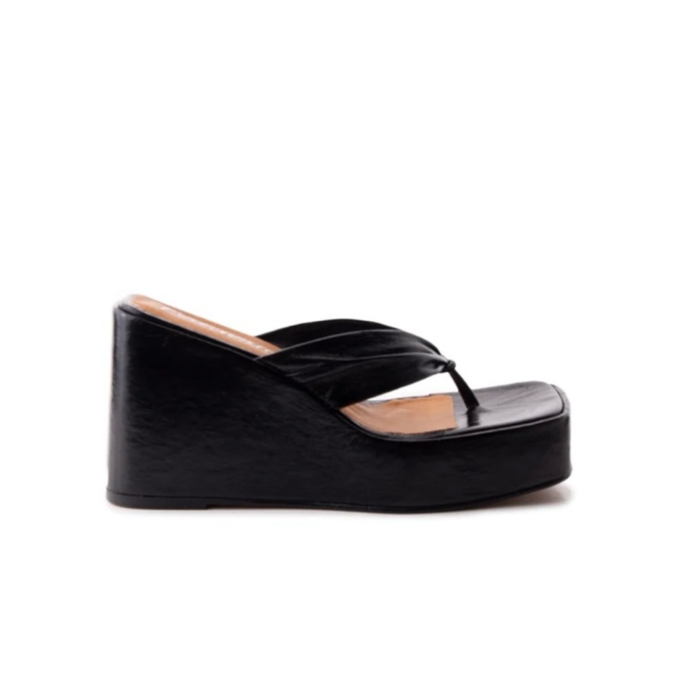 Black Leather Wedge Sandals